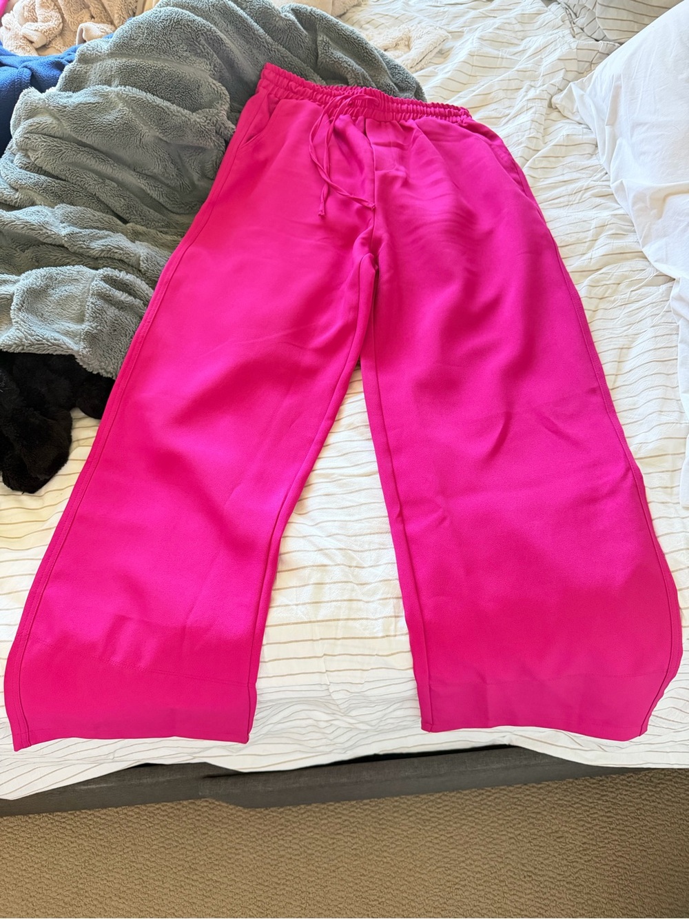 Zara Wide Leg Jumpsuit Pants in Bright Fuchsia Pink